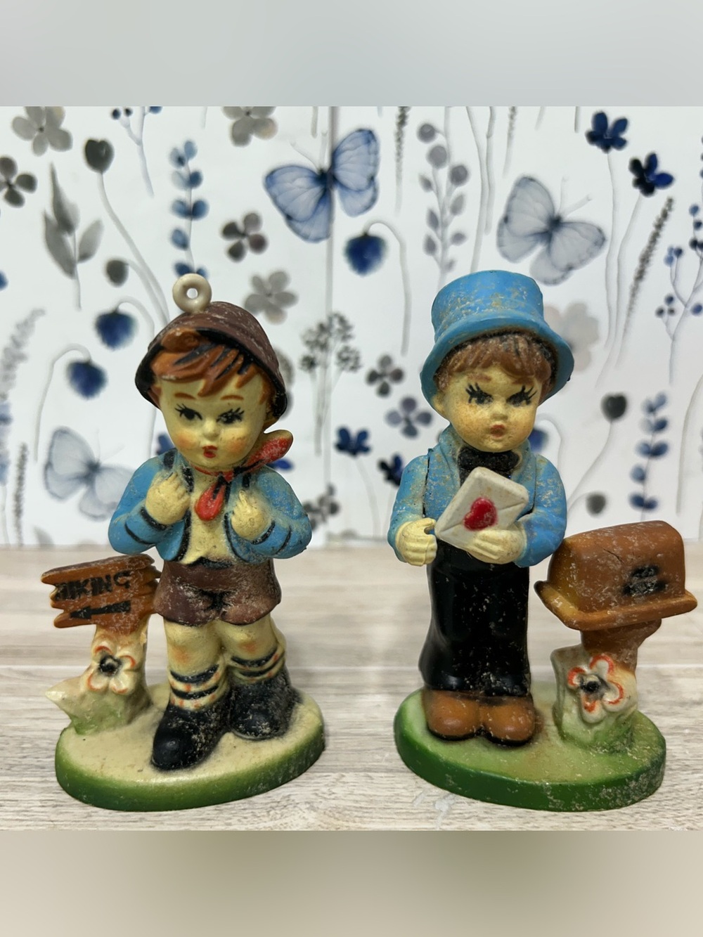 Vintage Macau Child Christmas Ornaments Pair Hummel Style
